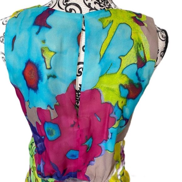Trina Turk Silk Floral Dress Gray Multicolor Size 2 NWT - Picture 8 of 13